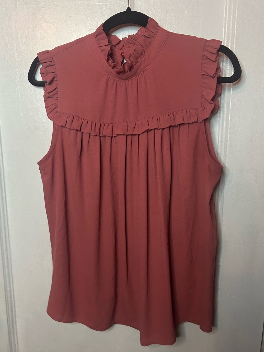 Ann Taylor Ruffled Mock Neck Sleeveless Top - Rosewood
